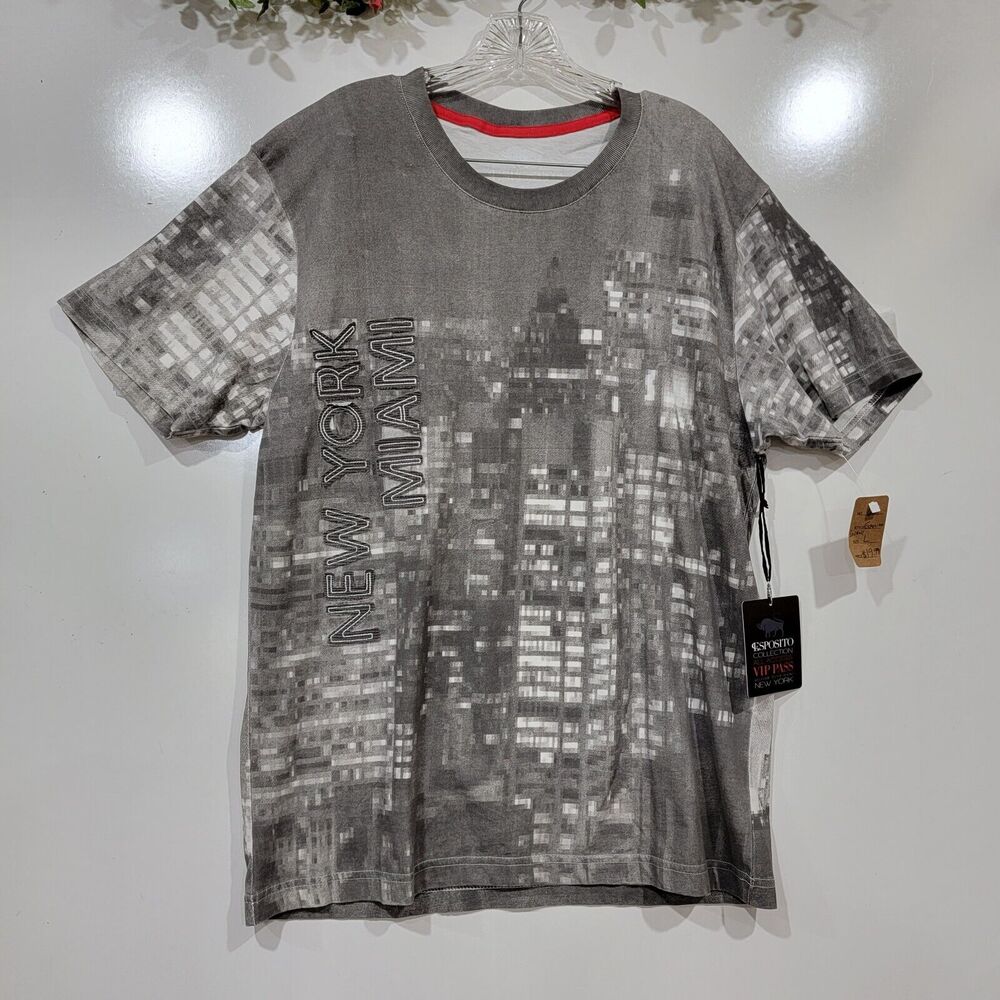 Mens Large Big City Lights Palms Pullover Tshirt Urban Streetwear Maimi New York